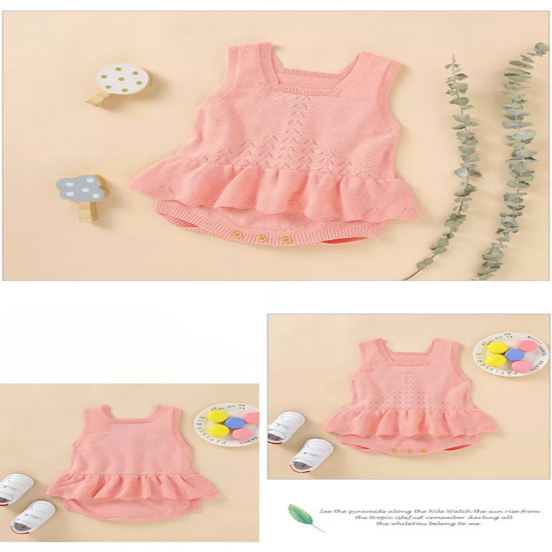 Crochet 3M-18M Plain Sleeveless Summer Baby Girl Romper Dress PINK